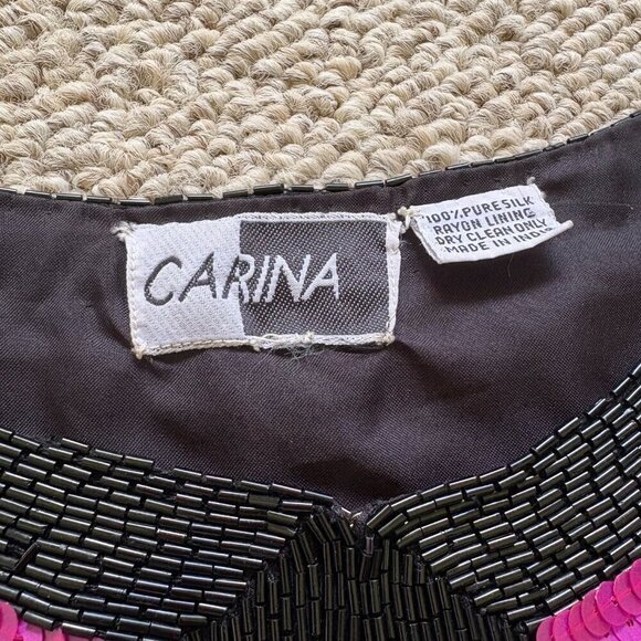 Vintage Carina 1980s Sequin Beaded Jacket | L | Black Silk Statement Blazer - Picture 5 of 13